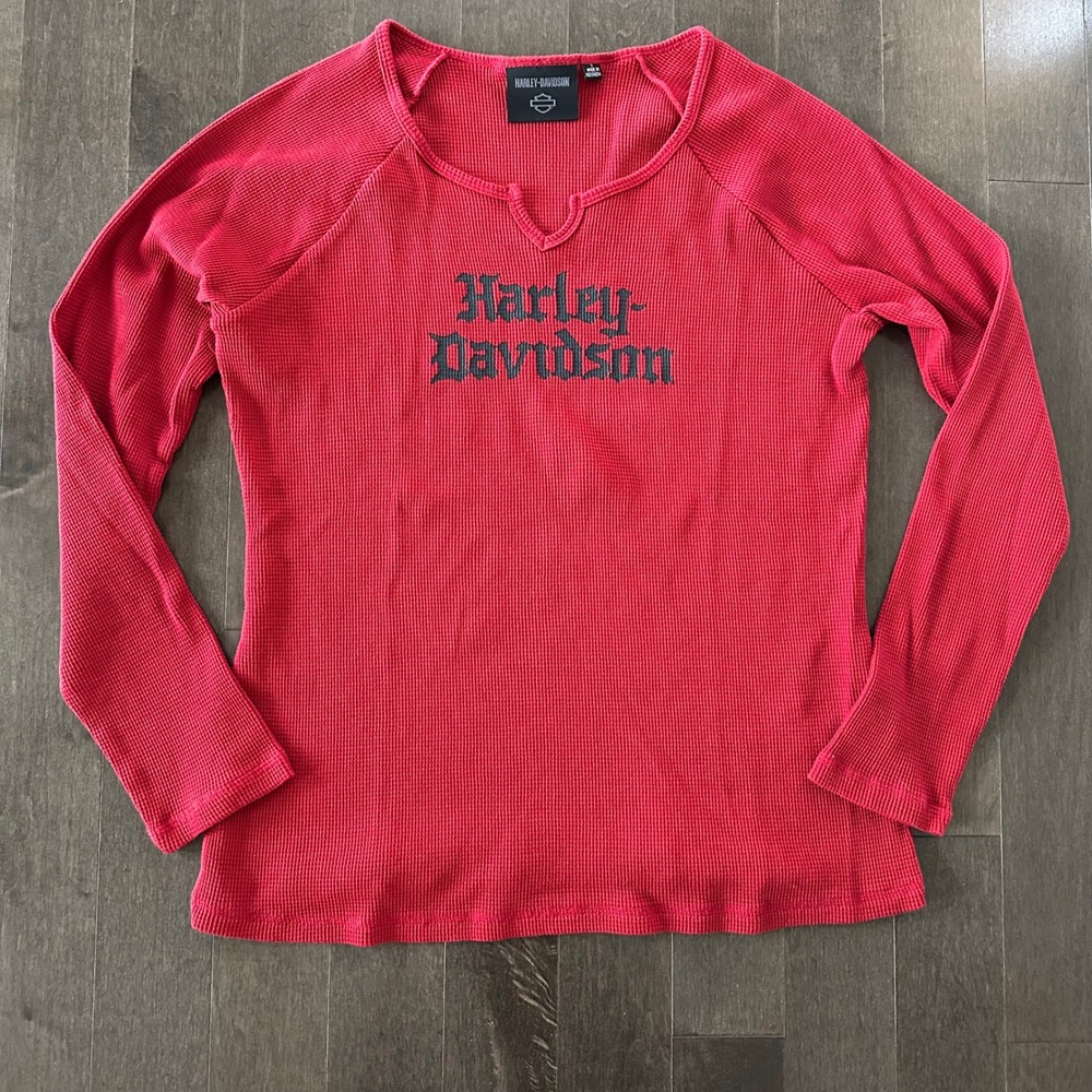 Harley-Davidson Womens Long Sleeve Thermal Raglan Bikercore Edgy Red L